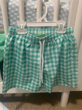 Kids Swim Trunks - Mint Gingham